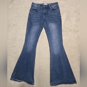 Rue21 Flared Blue Jeans Women's Sz 8 Stretch Bell Bottom Rhinestone Denim